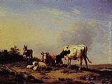 Eugene Verboeckhoven Famous Paintings - A gathering in the pasture